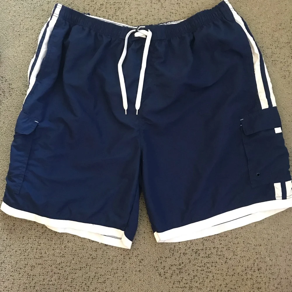 Navy Blue Men's Swim Trunks with White Trim Burnside